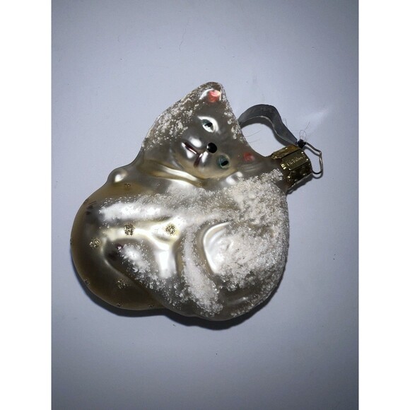 Midwest Blown Glass Christmas Ornament White Kitty Curled Up - Picture 7 of 7
